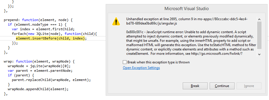 Excepcion con angular